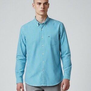 *New Lacoste Mens Shirt Size XXL Blue Stripe Long Sleeve Reg Fit Casual Luxury